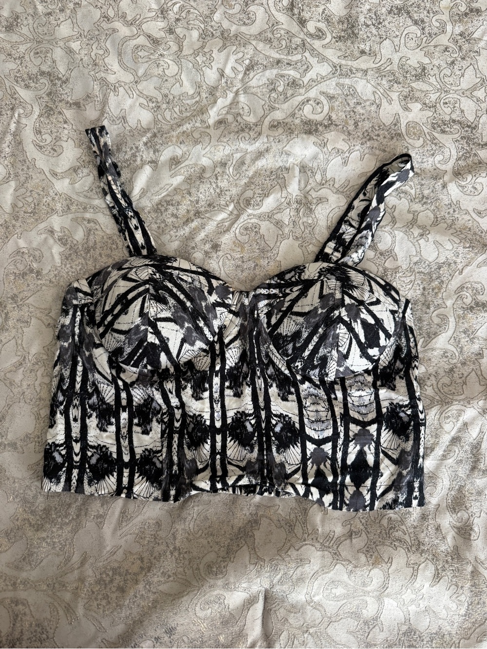 Wet Seal Black and White Printed Bustier Crop Top